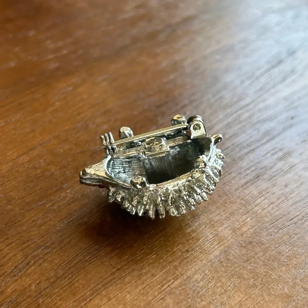 Vintage Silver Tone Hedgehog Brooch, Textured Spiky Porcupine Pin Animal Jewelry